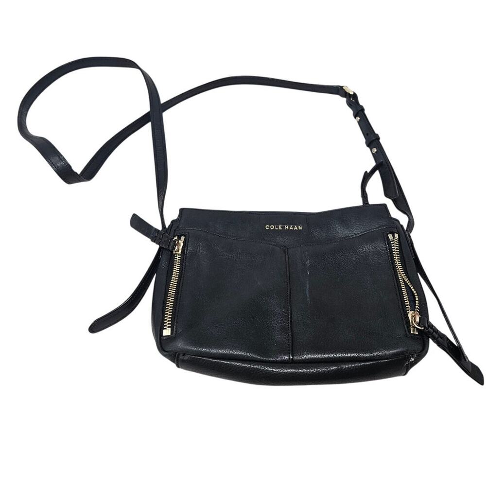 Cole Haan Felicity Leather Crossbody Bag Black Leather Double Zip Small Casual